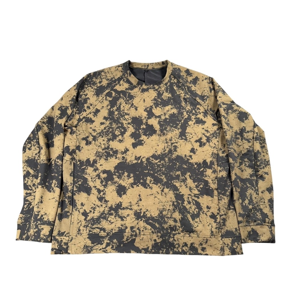 Lululemon‎ Sweatshirt Mens Large Black Tan Splatter Crewneck Pullover Pockets